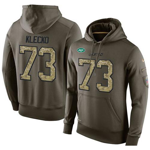 NFL Men's Nike New York Jets #73 Joe Klecko Stitched Green Olive Salute To Service KO Performance Hoodie